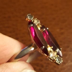 VINTAGE GARNET AND DIAMOND Gold EP ADJUSTABLE RING